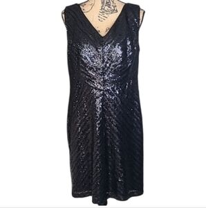 Mark Zunino Black All Over Sequin Embellished Sleeveless Cocktail Dress